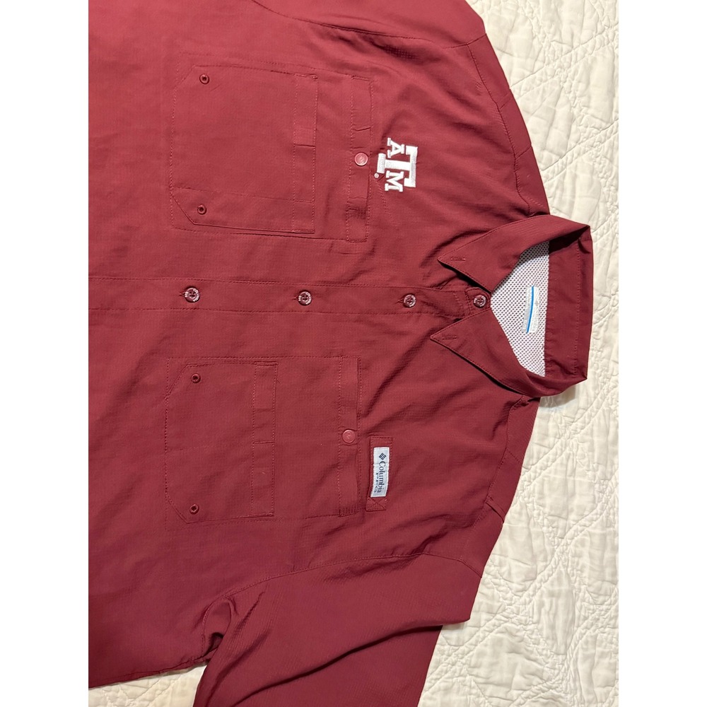 Columbia PFG Texas A&M Aggies Tamiami Fishing Shirt Mens XL Maroon Short Sleeve - Picture 3 of 11